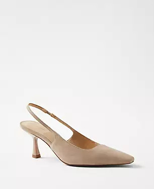 Suede Square Topline Slingback Pumps | Ann Taylor (US)