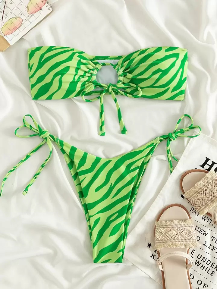 Allover Print Bandeau Bikini Swimsuit | SHEIN