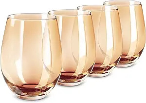 LUXU Amber Stemless Wine Glass(Set of 4)-20 Ounces,Colored Water Juice Drinking Glasses,All-Purpo... | Amazon (US)