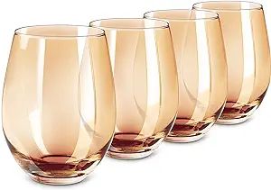 LUXU Amber Stemless Wine Glass(Set of 4)-20 Ounces,Colored Water Juice Drinking Glasses,All-Purpo... | Amazon (US)