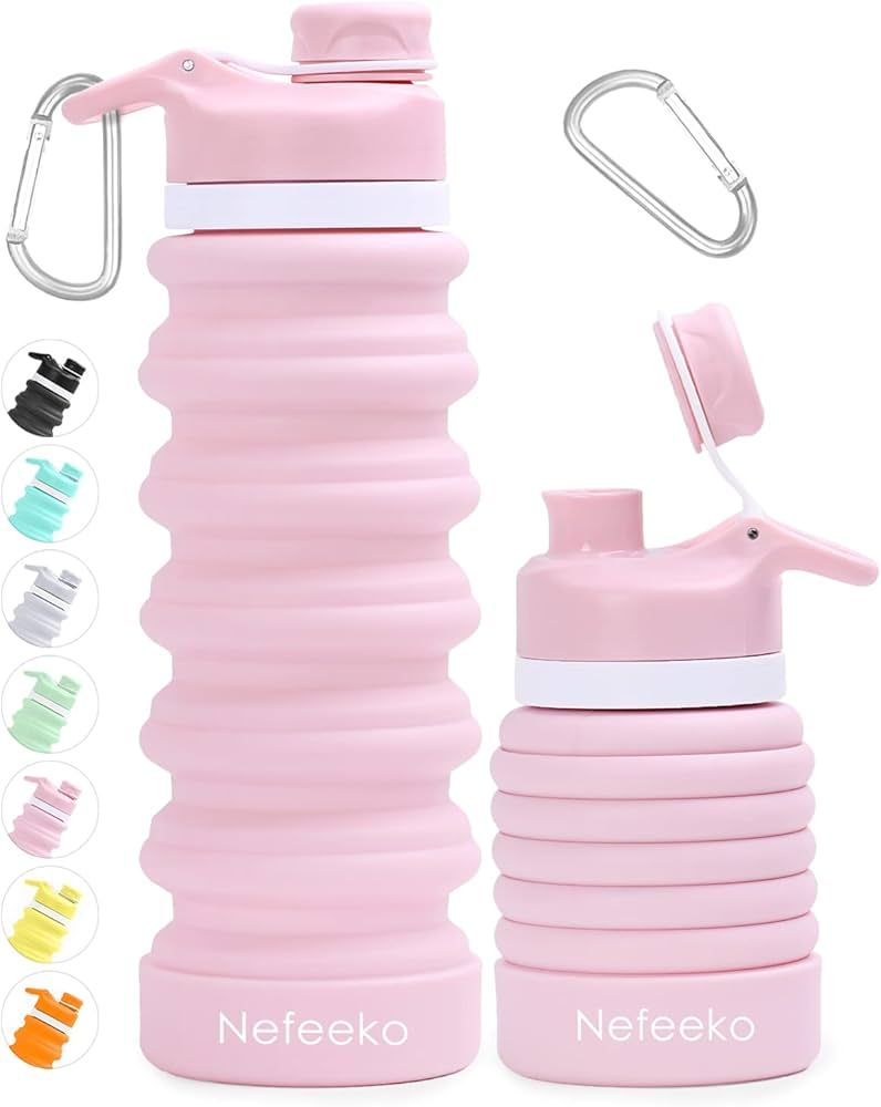Nefeeko Collapsible Water Bottle, 26oz Silicone Foldable Water Bottles Leakproof BPA Free Travel ... | Amazon (US)