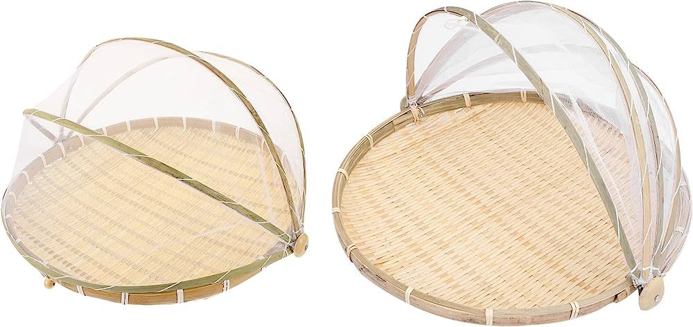 Cabilock 2pcs Bamboo Food Tent Basket Round Dustpan Fruit Vegetable Bread Serving Storage Contain... | Amazon (US)