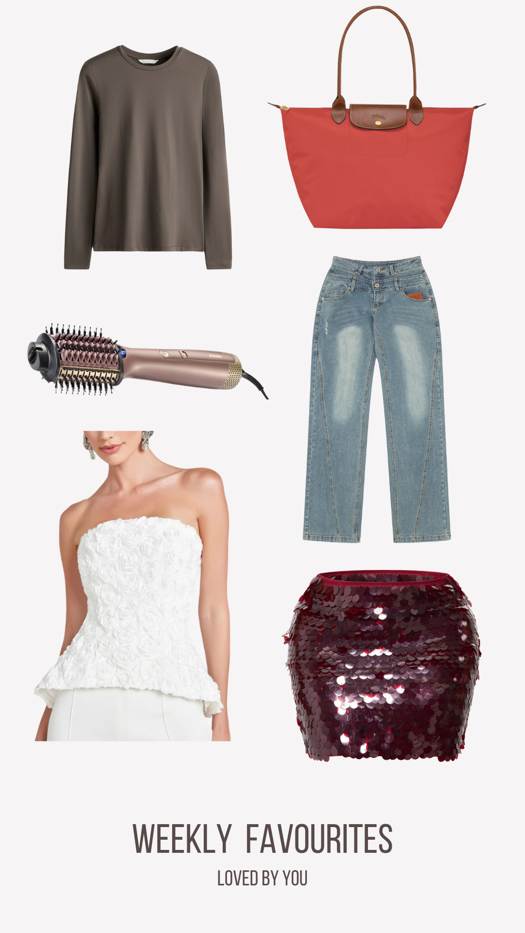 Weekly Favourites ✨ Nadine Merabi Top, BaByliss Air Power, H&M, PLT, Disc Sequin Mini Skirt, The Couture Club Jeans, Longchamp Tote Bag 

 #LTKFashionMonth #LTKuk #LTKeurope