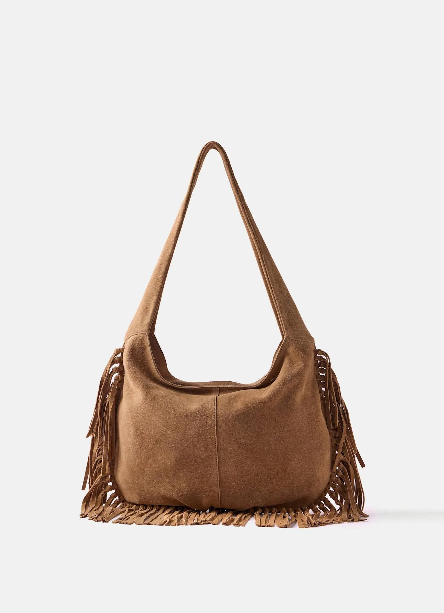 Neutral Fringed Suede Bag | Mint Velvet