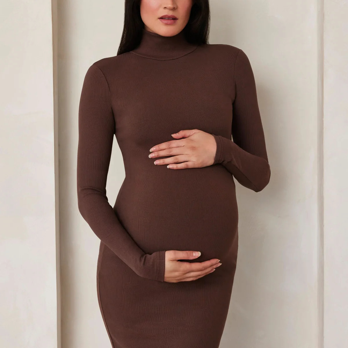 The Sculpting Rib Long Sleeve Dress Maternity Dress | BUMPSUIT Maternity | BUMPSUIT