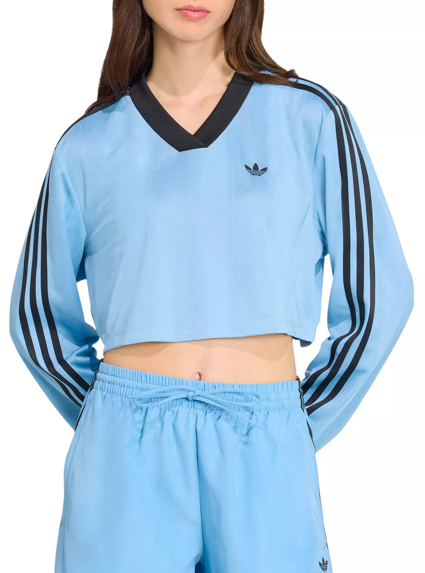 adidas Originals Women's Adicolor Football Jacquard Crop Long-Sleeve Top, Medium, Ash Blue/Black | DICK'S Sporting Goods