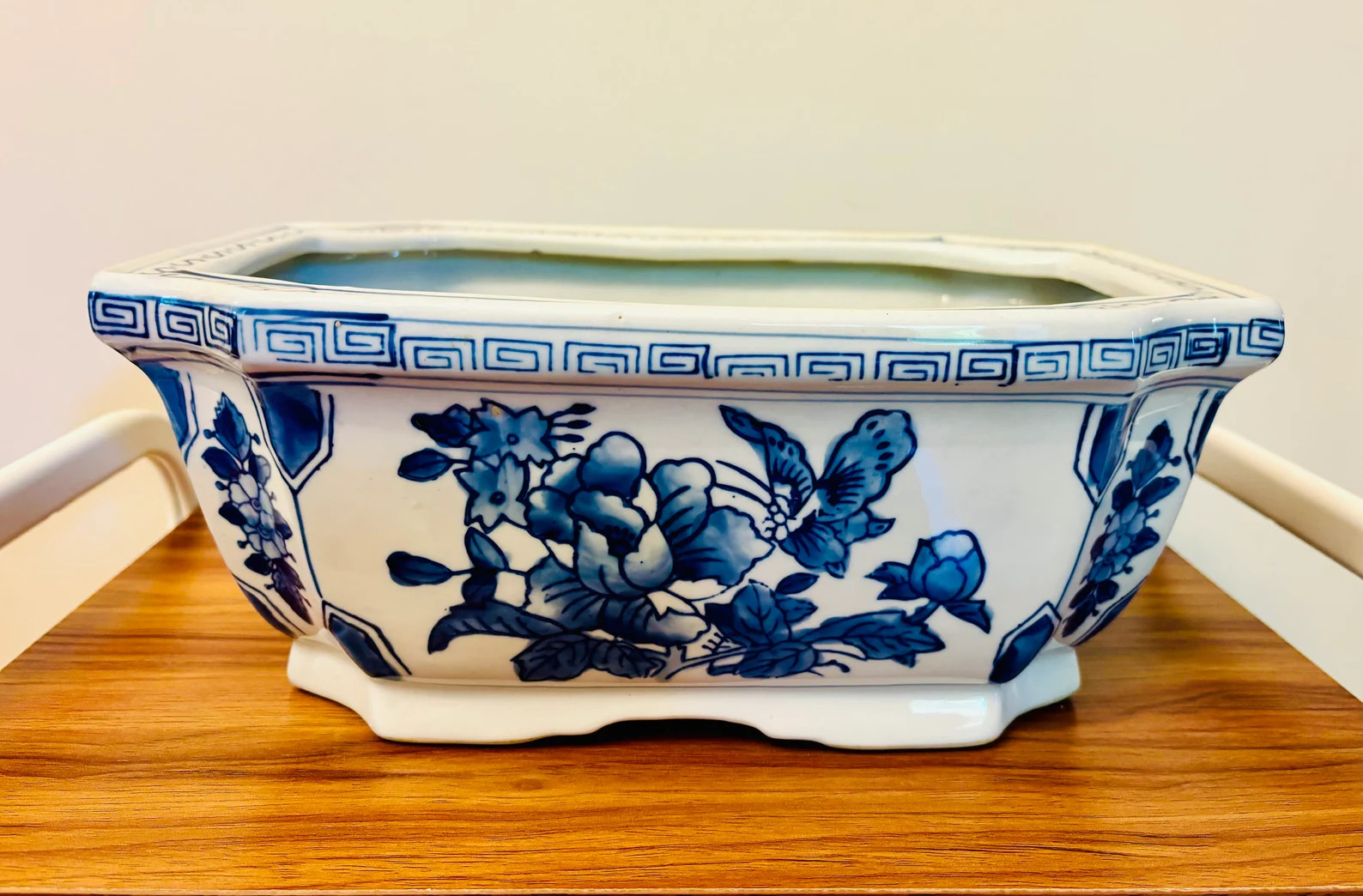 Large Rectangular Footed Centerpiece Pot Elegant Orchid Bonsai Planter Vintage Blue White Floral ... | Etsy (US)