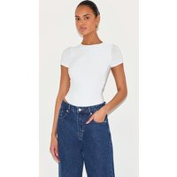 White Basic Slinky Short Sleeve Bodysuit | PrettyLittleThing US