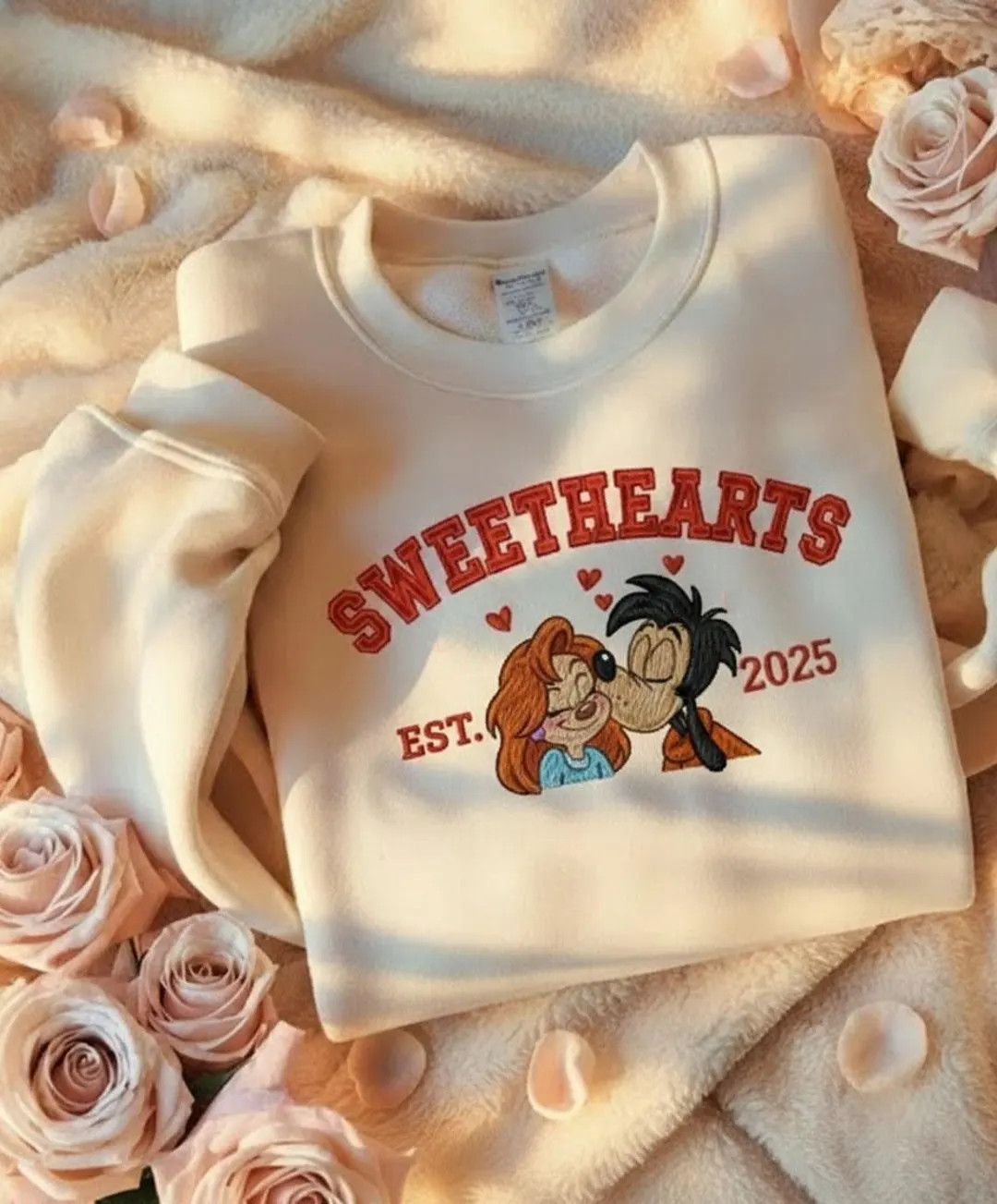 EMBROIDERED Disney Sweetheart Max Goof & Roxanne Sweatshirt, Disney Couple Valentine Sweater, Goo... | Etsy (US)