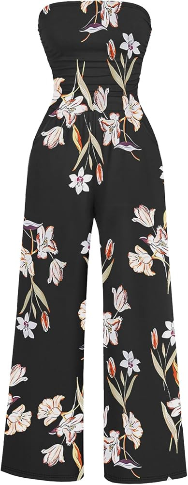 AUXDIO Women's Casual Summer Strapless Jumpsuits Off Shoulder Sleeveless Backless 2026 Wide Leg R... | Amazon (US)