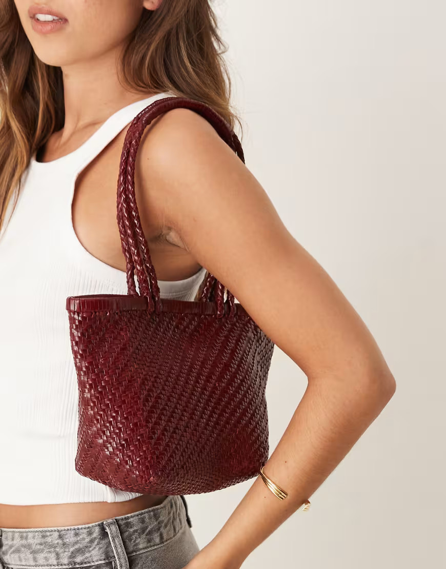 Mango woven leather hand bag in cherry red | ASOS (Global)