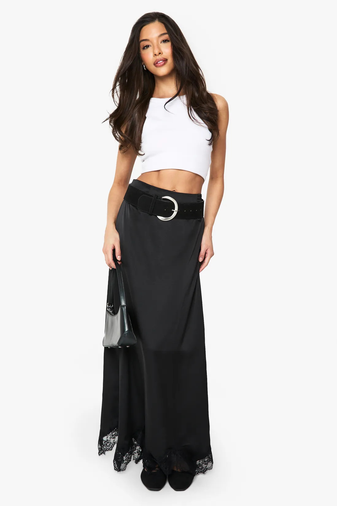 Satin Lace Trim Maxi Slip Skirt | Boohoo.com (UK & IE)