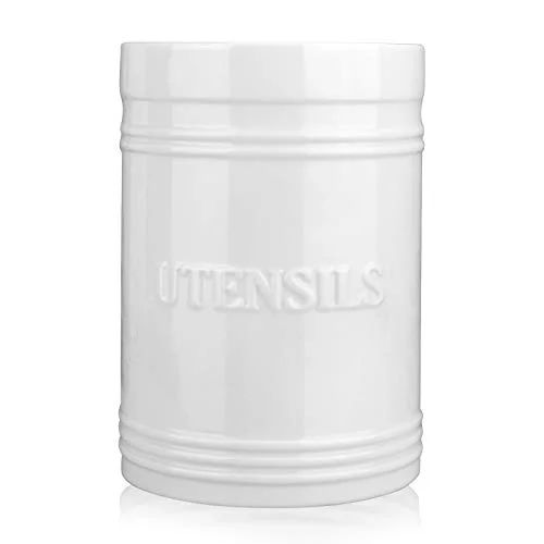 Best White Large Ceramic Utensil Crock Kitchen Spoon Stand Utensil Jar Flatware Caddy Cooking Spo... | Walmart (US)
