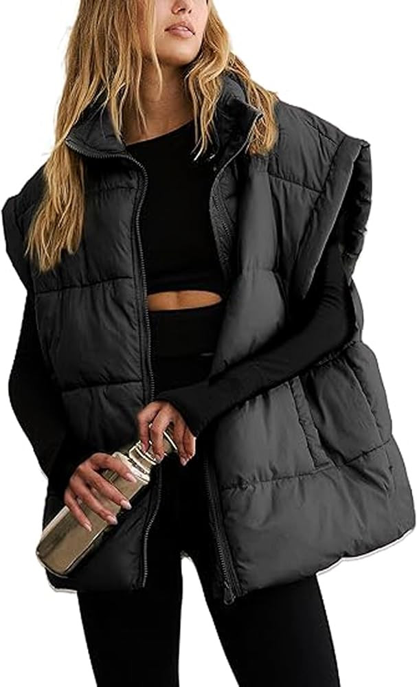 InterNos Womens Winter Puffer Vest Zip Up Stand Collar Sleeveless Padded Gilet Puffy Jacket | Amazon (US)