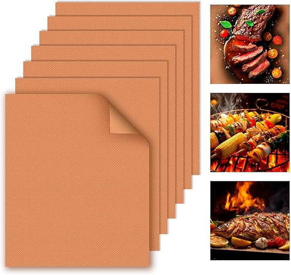 WIBIMEN Grill Mats for Outdoor Grill, Copper 7pcs Grill Mat, 100% Non-Stick PFOA Free 15.75 x 13"... | Amazon (US)