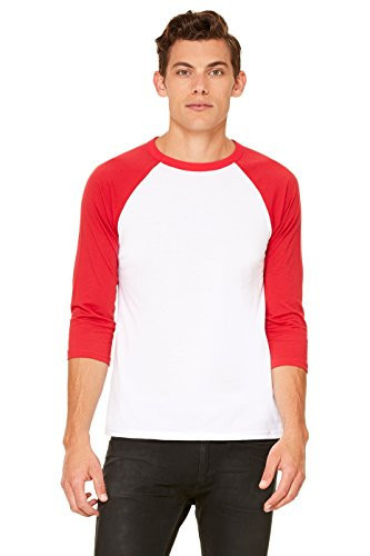 BELLA+CANVAS 3/4-Sleeve Baseball Tee White/Red | Amazon (US)