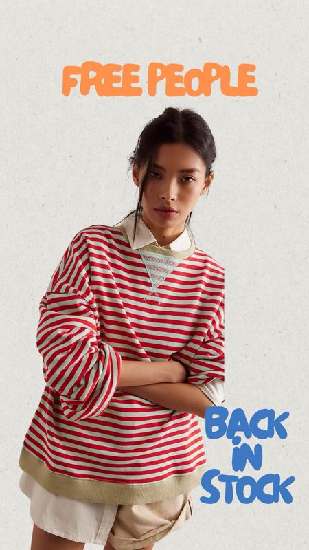 The hole that this striped oversized crewneck sweatshirt has on me. I love this new red color. I’m sure it will sell out fast. I get a small.

#LTKSeasonal #LTKstyletip