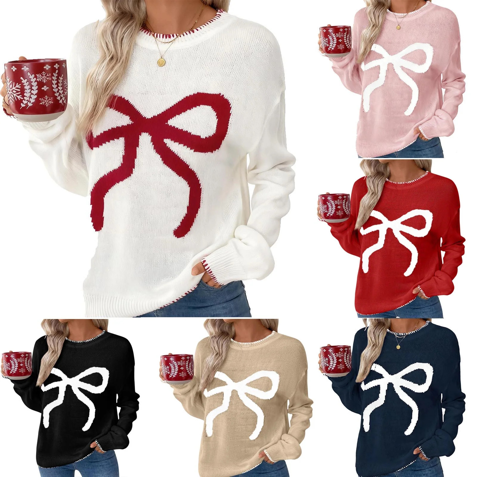 Royisotas Womens Heart Print Sweaters Pullover Valentine's Day Sweaters Knitted Cozy Crewneck Top... | Walmart (US)