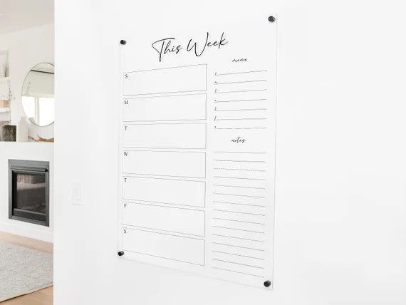 Custom Weekly Calendar or Meal Planner on Clear Acrylic for wall in office home or kitchen | More... | Etsy (US)