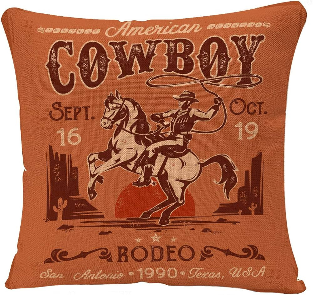 Throw Pillow Cover Western Rodeo with Cowboy Sitting on Rering Horse Decorative Pillow Case Ameri... | Amazon (US)