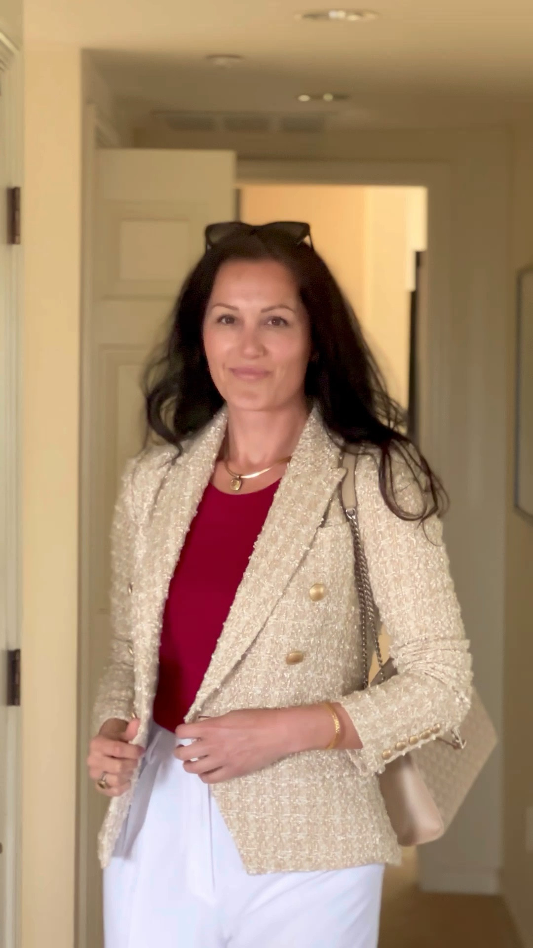 Looking for a classy work outfit that exudes old money style and sophistication? Love pairing a gorgeous tweed blazer with wide leg pants, a bodysuit, gold jewelry, a designer bag, and wedges. It’s great for transitional weather, from Summer to Fall, especially. 

#LTKSeasonal #LTKitbag #LTKstyletip