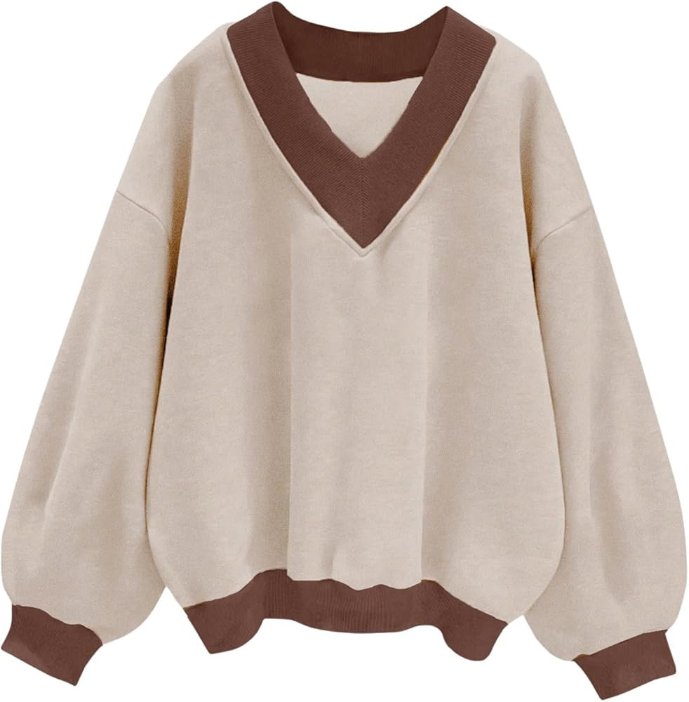 Women's Sweatshirt Long Sleeve V Neck Drop Shoulder Sweatshirt Pullover Tops Fall Outfits Trendy | Amazon (US)