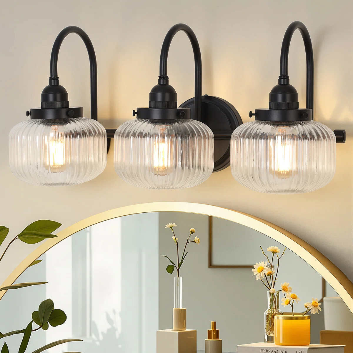 3-Light Vanity Light Spherical Glass Bathroom Wall Sconces | Wayfair North America