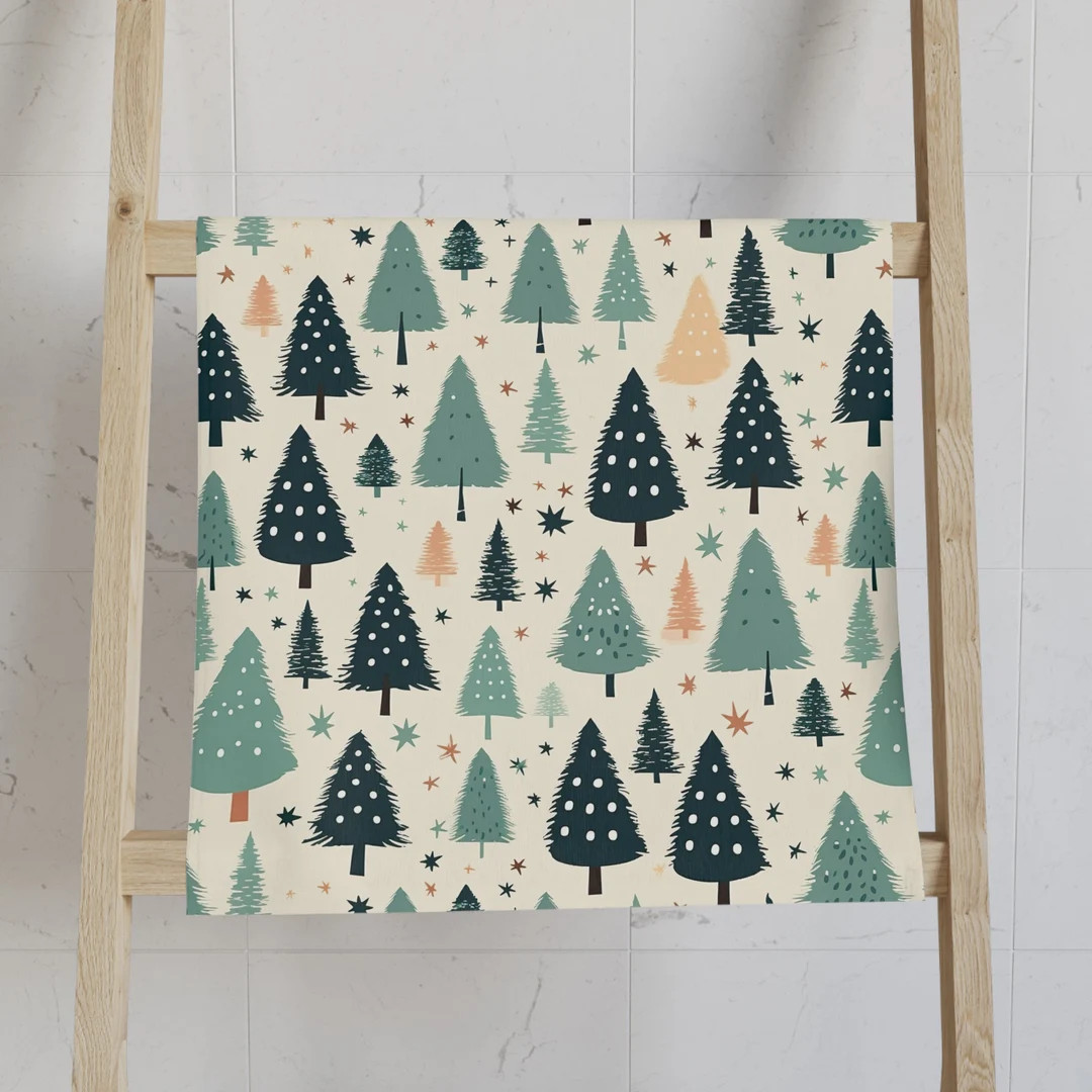 Christmas Trees Hand Towel Turquoise Colorful Christmas - Etsy | Etsy (US)