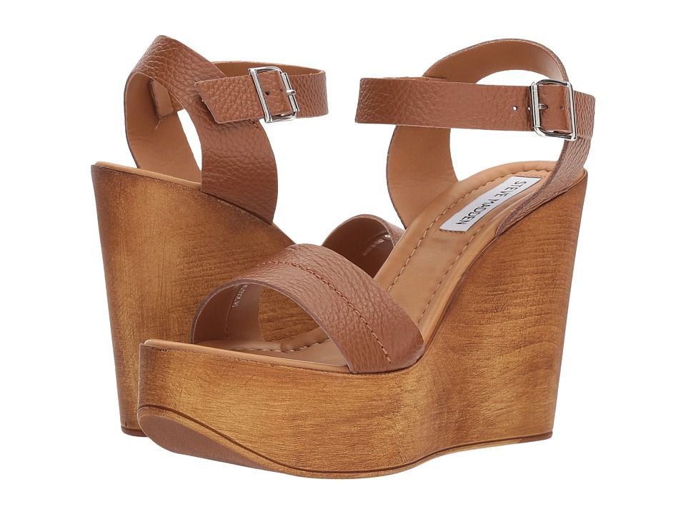 Steve Madden - Belma Wedge Sandal (Tan Leather) Women's Shoes | Zappos