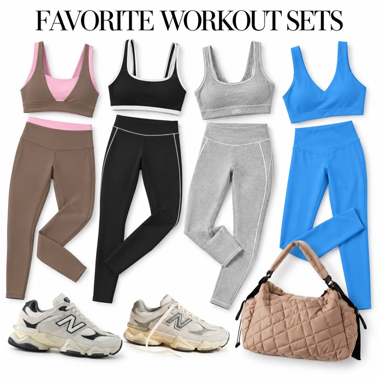 Some of our favorite workout sets. Grace wears a lot of aerie and New Balance she texted me yesterday her mother texted me shoes.