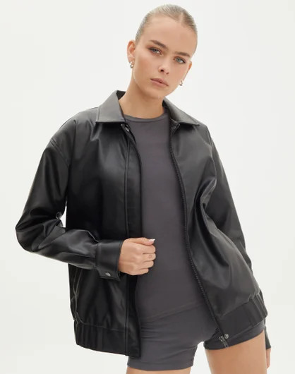 Faux Leather Drop Shoulder Oversized Jacket | Glassons (Australia)