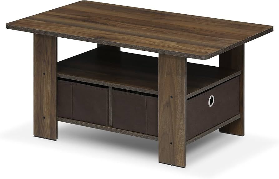 Furinno Andrey Coffee Table with Bin Drawer, Columbia Walnut/Dark Brown | Amazon (US)