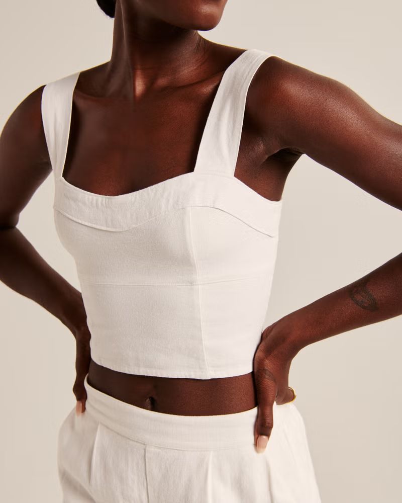 Women's Cropped Linen-Blend Corset Top | Women's Tops | Abercrombie.com | Abercrombie & Fitch (US)