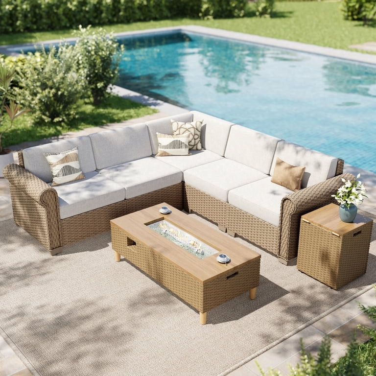 SUMMIT LIVING 5-Seat Wicker Outdoor Patio Furniture Set with 42" Fire Pit Table, Outdoor Patio Se... | Walmart (US)