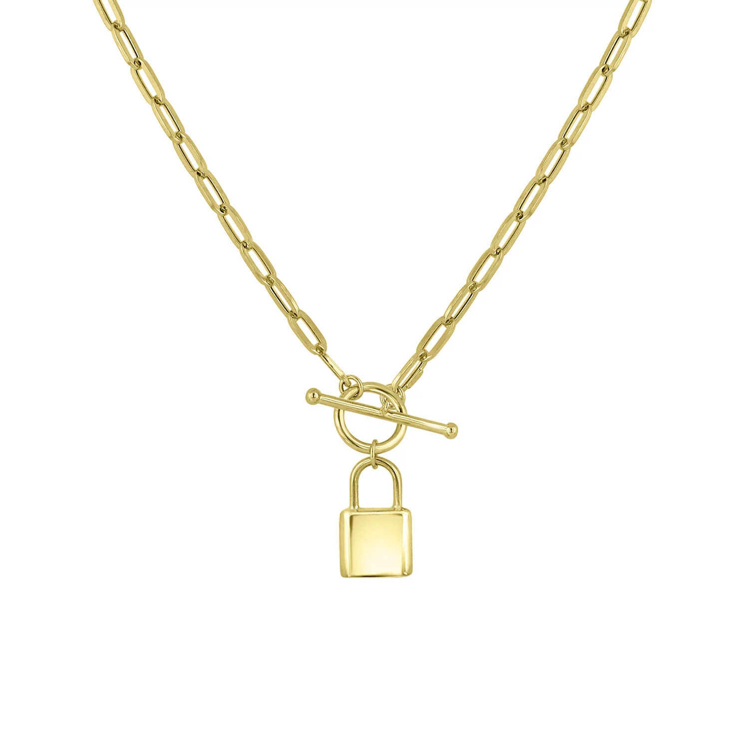 14K Yellow Gold Paperclip Toggle Necklace with High Polish Padlock | Sam's Club