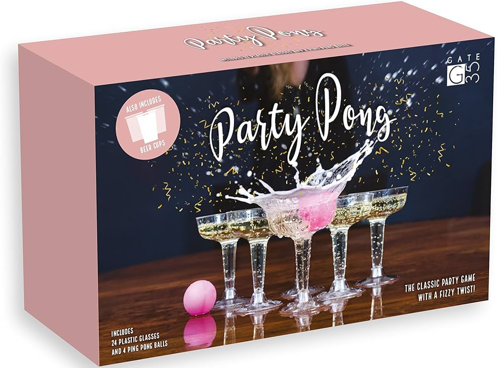 Party Pong™ Ultimate Upmarket Beer Pong Drinking Game with 12 Plastic Champagne Glasses and 4 P... | Amazon (US)