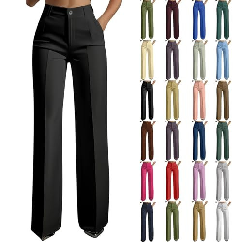 Black Womens Dress Pants Womens High Waisted Dress Pants Business Casual Straight Wide Leg Suit Trousers Dressy Work Office Slacks with Pocket Black XXL | Amazon (US)