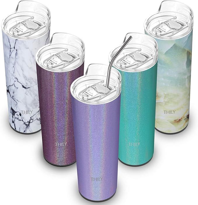 Stainless Steel Insulated Skinny Tumbler - THILY 22 oz Travel Cup with Lid and Straw, Reusable, S... | Amazon (US)