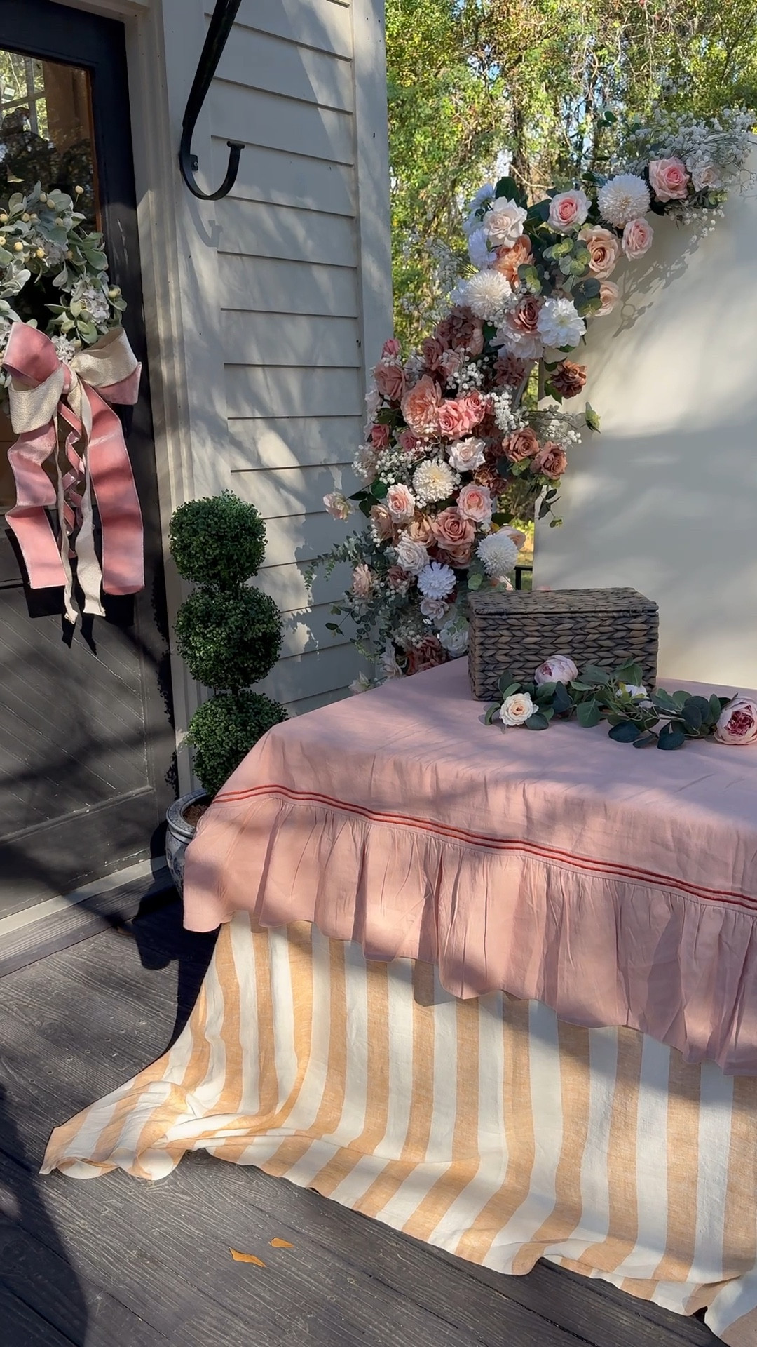 I love to mix color & pattern so layering these 2 linens was an easy YES! 🎀✨ 

#LTKHome #LTKSeasonal