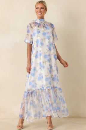 Watercolor Wishes Blue Multi Floral Tiered Maxi Dress | Red Dress