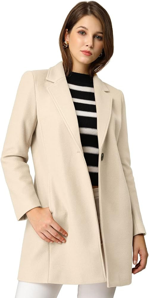 Allegra K Women's Classic Notched Lapel Long Sleeve Buttoned Long Coat | Amazon (US)