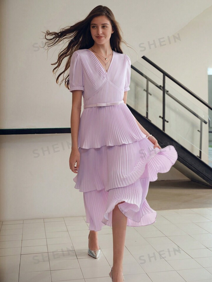 MOTF PREMIUM PLEATED LAYERED FLOWY DRESS | SHEIN