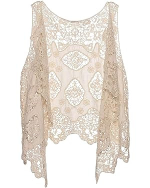 PUWEI Women's Open Front Crochet Bohemian Hippie Butterfly Vest Cardigan Coverup | Amazon (US)