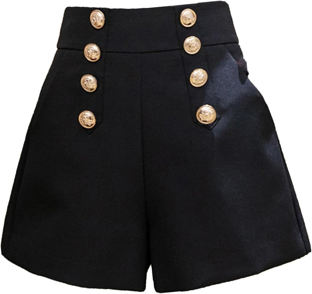 JEsilunmaMY Womens Double Breasted Wide Leg Shorts High Waist A-Line Shorts with Pocket Elegant S... | Amazon (US)