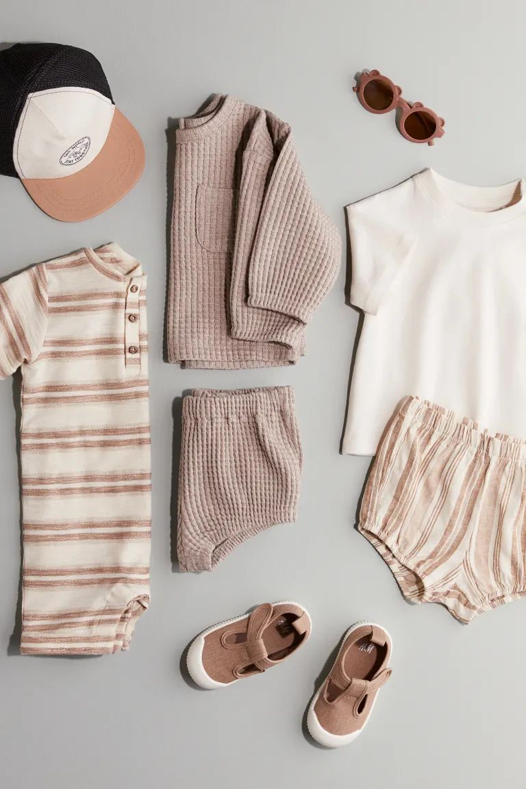 Cotton Romper Suit - Cream/beige striped - Kids | H&M US | H&M (US + CA)