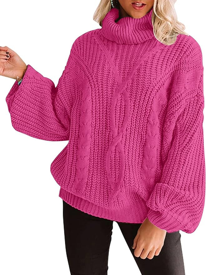 ZESICA Women's 2023 Fall Long Sleeve Turtleneck Chunky Knit Loose Oversized Sweater Pullover Jump... | Amazon (US)
