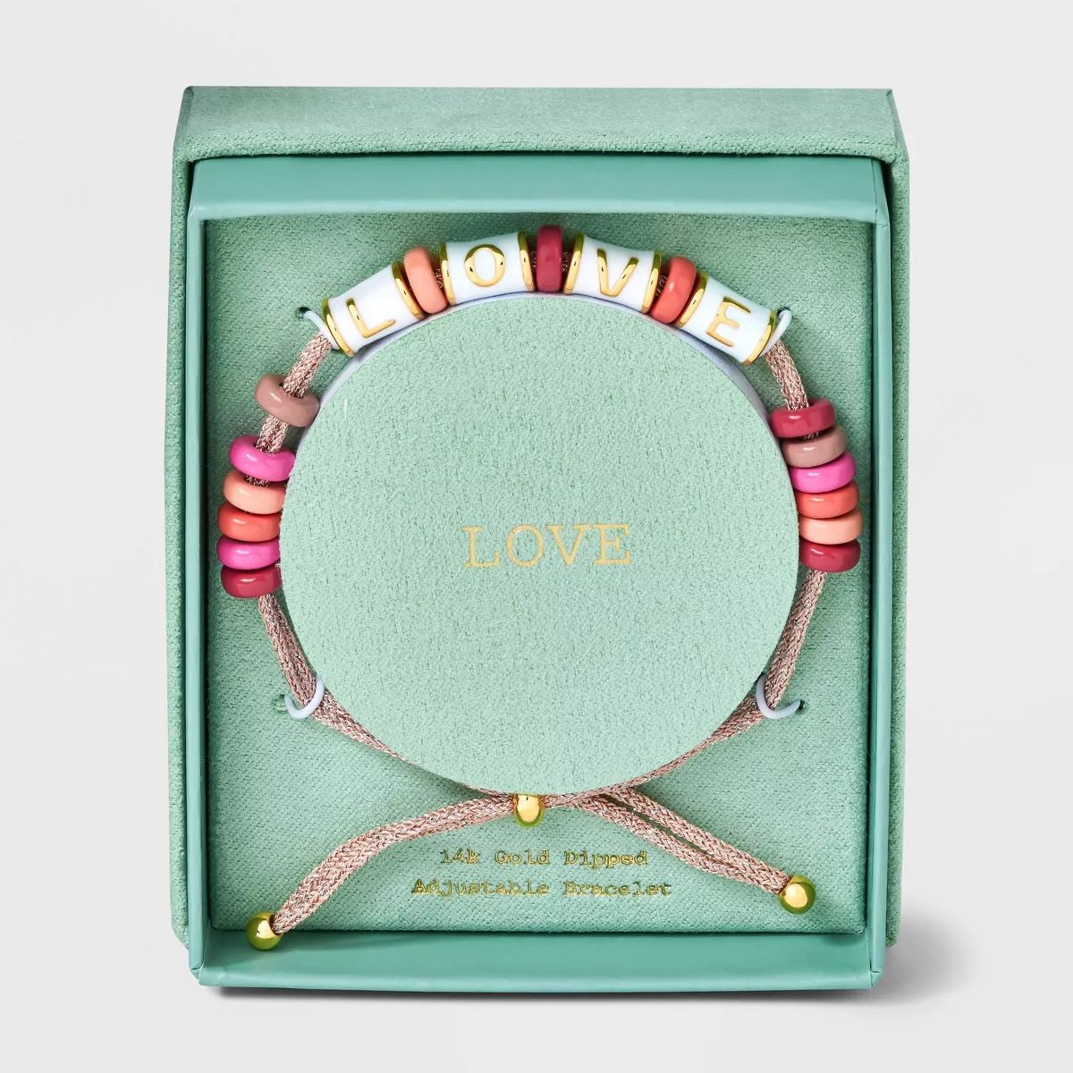 14k Gold Dipped "Love" Enamel Beaded Adjustable Bracelet - A New Day™ Pink/White | Target