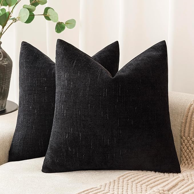 Foindtower Pack of 2 Soft Textured Chenille Throw Decorative Pillow Covers Square Accent Solid Cu... | Amazon (US)
