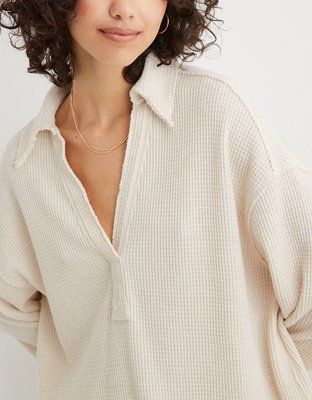 Aerie LumberJane Waffle Polo Sweatshirt | Aerie