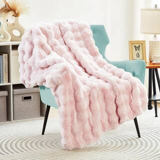 ILTB Pink Faux Rabbit Fur 50 in. x 60 in. Solid Furry Throw Blanket | The Home Depot